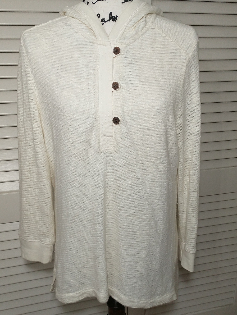 Lauren Ralph Lauren Hooded Henley Sweater, Cream, Size XL, Cottage Core, Granny